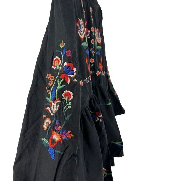 Velzera Mini Dress Black Heavily Embroidered Long Sleeve Bohemian Size S Floral - Picture 5 of 9